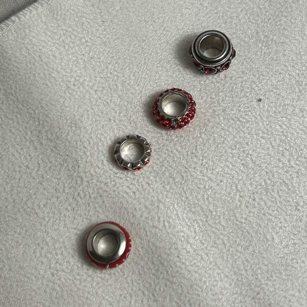 Brighton Sparkly Holiday Spacers Red Crystals Silver Plated Glam Lot of 4 - Picture 8 of 12